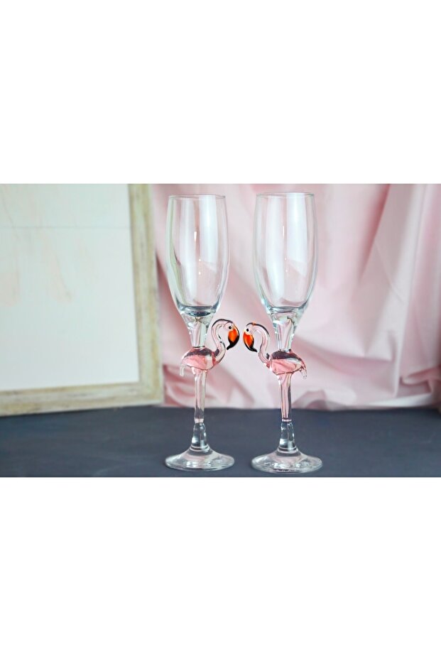 Flamingo Cam Figürlü Kadeh 2'li Set - 2