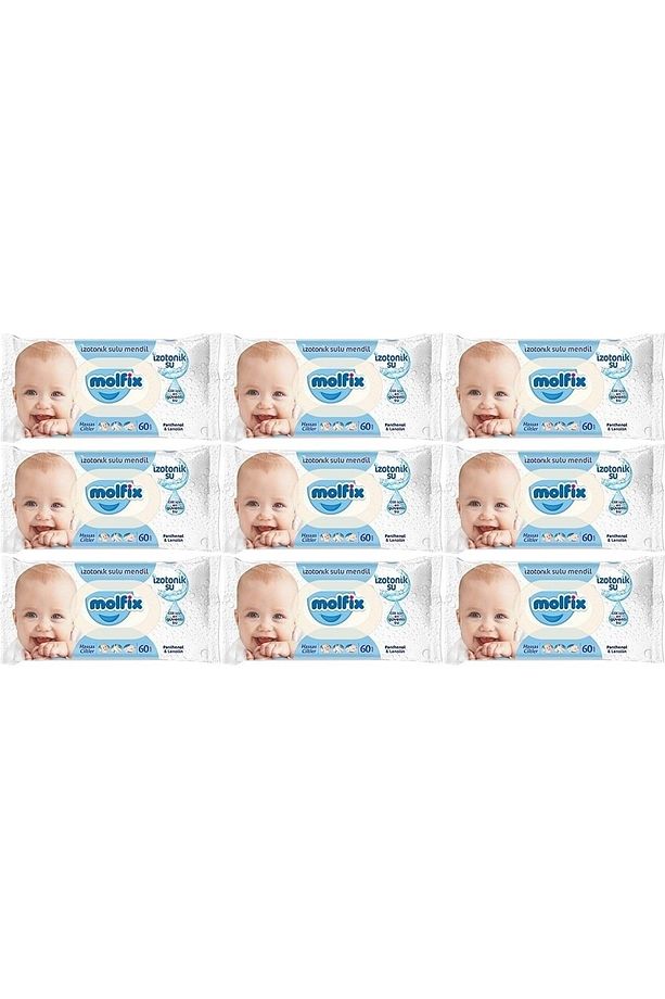 Islak Havlu Mendil Izotonik Hassas Ciltler 9 Lu Set 60 Yaprak Plastik Kapaklı - 1