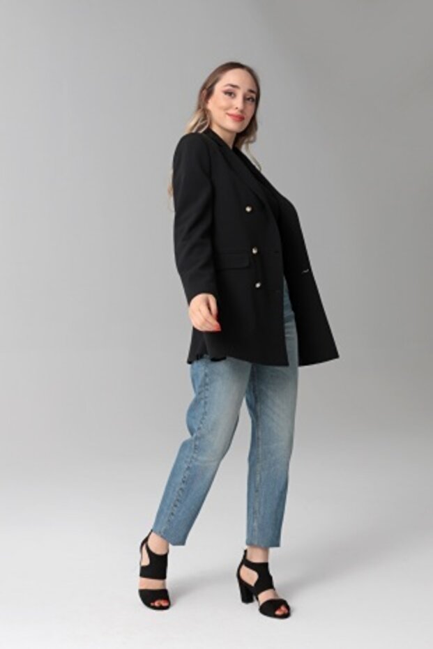 Kadın Mono Yaka, Astarlı, Cepli Blazer Ceket - 5