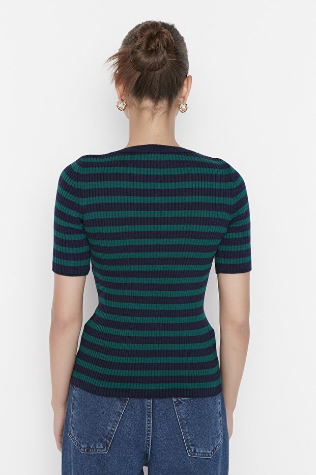 Marineblauer Basic-Strickpullover mit Streifen TWOSS20KZ0075 - 6