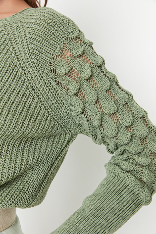 Mintgrüner strukturierter Strickpullover mit Rundhalsausschnitt TWOAW20KZ0130 - 4