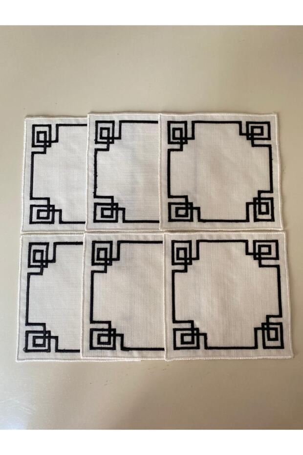 Geometric Embroidered Cocktail Napkin 6 Pieces
