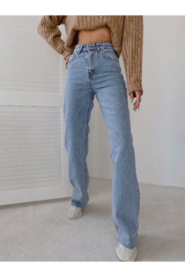 Adeel Lycra Women's Blue Super High Waist Wide Leg Denim Jeans