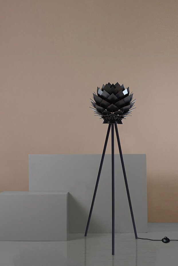 Lotus Metal Ayaklı Yerpuar Anahtarlı Ahşap Modern Tripod Üç Ayaklı Lambader Aydınlatma - 7