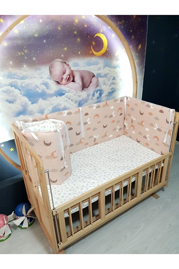 طقم واقي سرير أطفال مقاس 60x120 نمط القمر 4 قطع