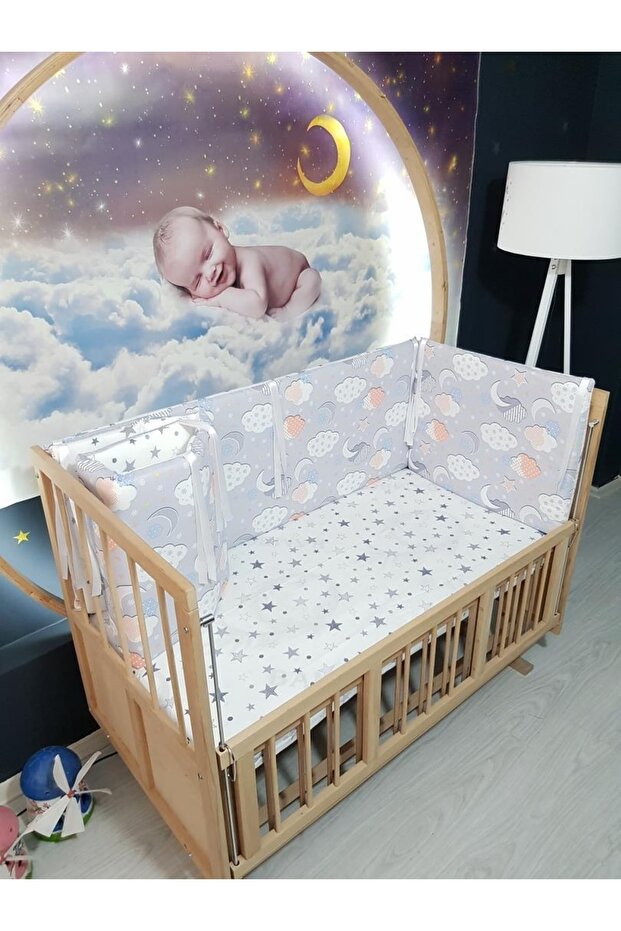 طقم واقي سرير أطفال مقاس 70 × 130 بنمط سحابة 4 قطع