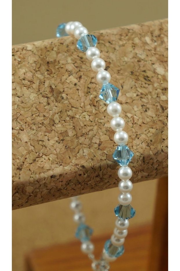 Pearl And Blue Crystal Bead Choker Necklace