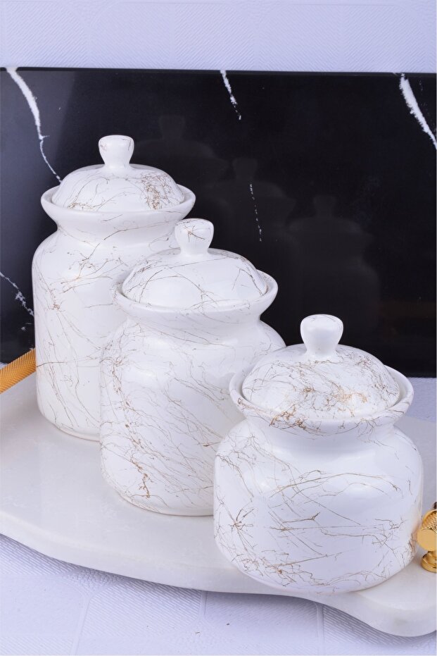 3 Size Marble Patterned Ceramic Tea Coffee Sugar Jar