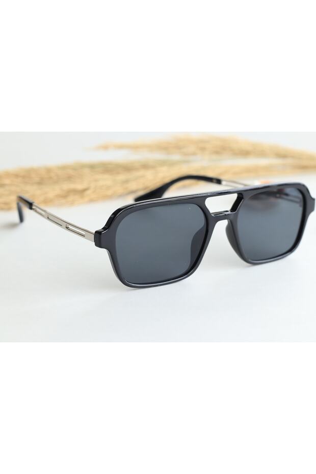 Olivia Square Rectangle Silver Metal Handle Unisex Black Matte Frame Uv400 Glass Sunglasses