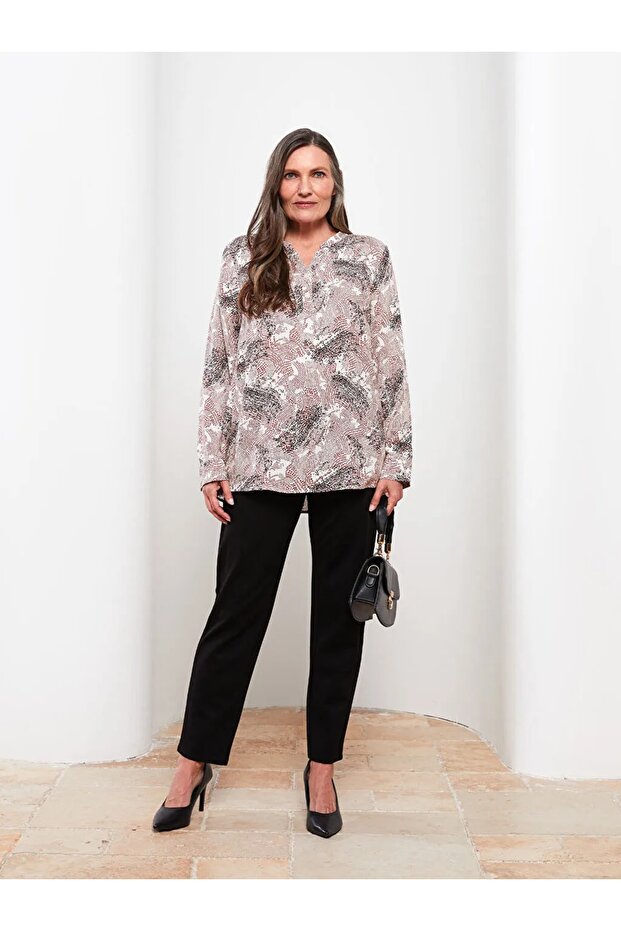 Lcw Grace Open Collar Patterned Long Sleeve Viscose Women's Blouse (S2)