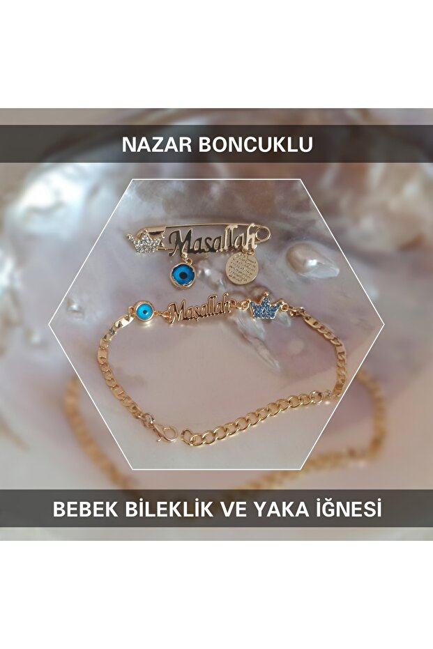 Plated Evil Eye Beaded Baby Bracelet and Lapel Pin
