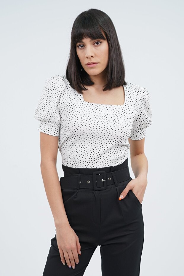 Square Collar Patterned Blouse - 2