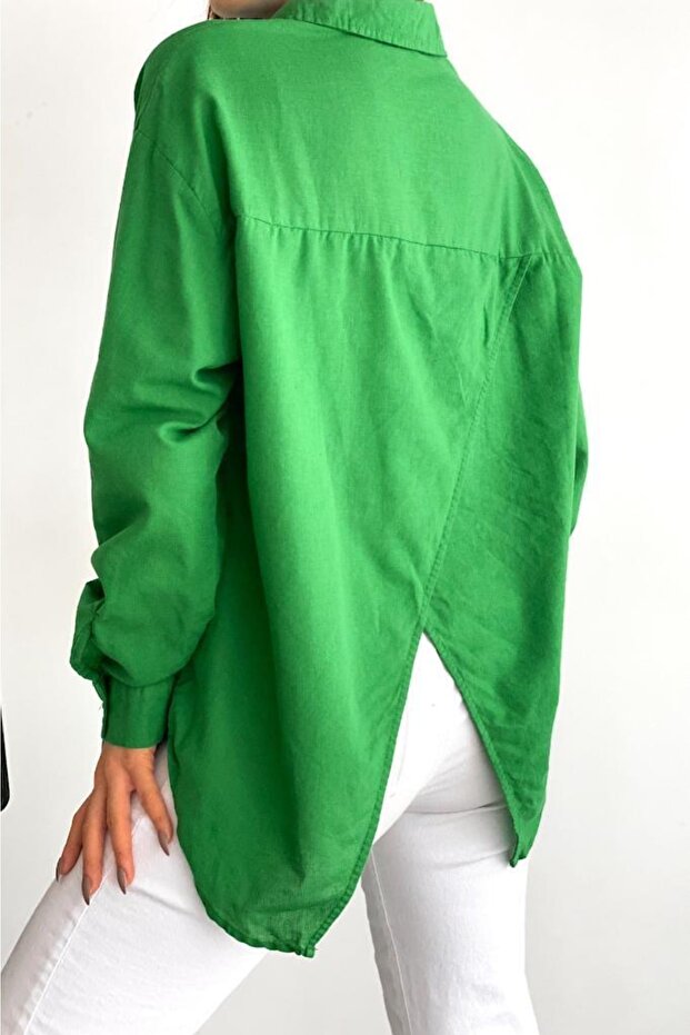 Women's Dark Green Thin Summer 100% Cotton Shirt with Window on the Back
