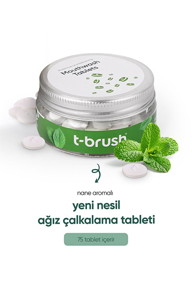 TBRUSH Koruyucu Ve Ferahlatıcı Ağız Çalkalama Tableti Florürlü Alkolsüz Vegan - 1.500 ml / 70 Tablet