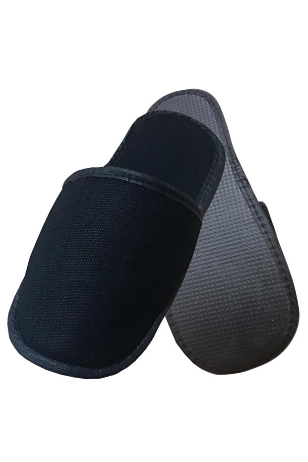 50 Çift Tek Katlı Havlu Siyah Otel Terliği Tek Kullanımlık Kullan At - 1