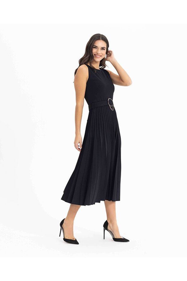 Midi Boy Pliseli Elbise - 1