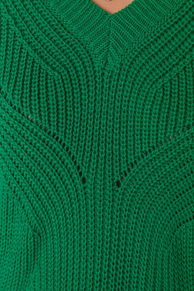 Smaragdgrüner, ausgehöhlter, durchbrochener Strickpullover – TWOAW21KZ0690 - 4