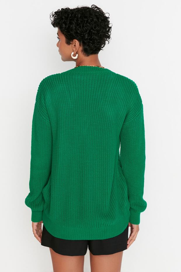 Smaragdgrüner, ausgehöhlter, durchbrochener Strickpullover – TWOAW21KZ0690 - 5