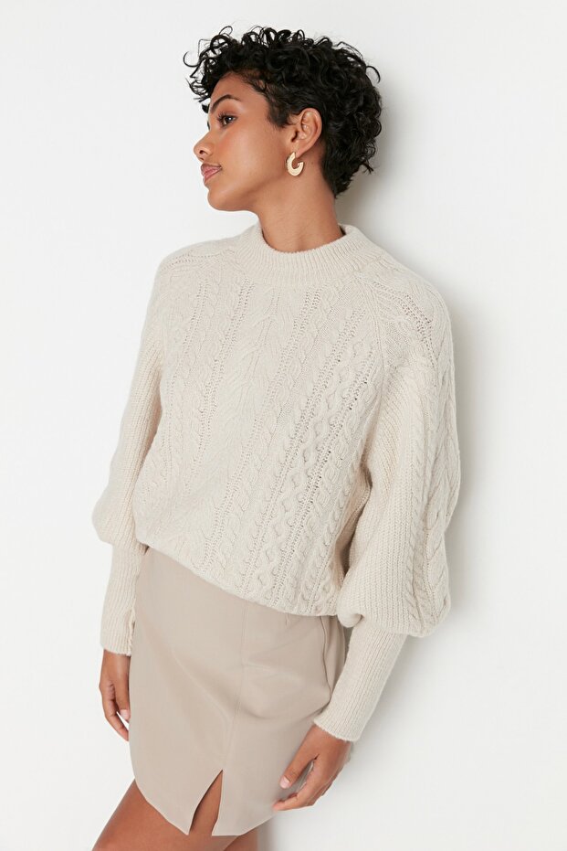 Steinweicher, strukturierter Zopfpullover aus Haar TWOAW21KZ0109 - 2