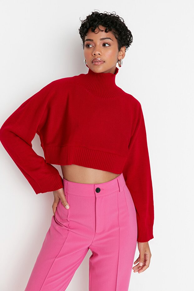 Roter Super Crop Basic Strickpullover TWOAW21KZ0163 - 1