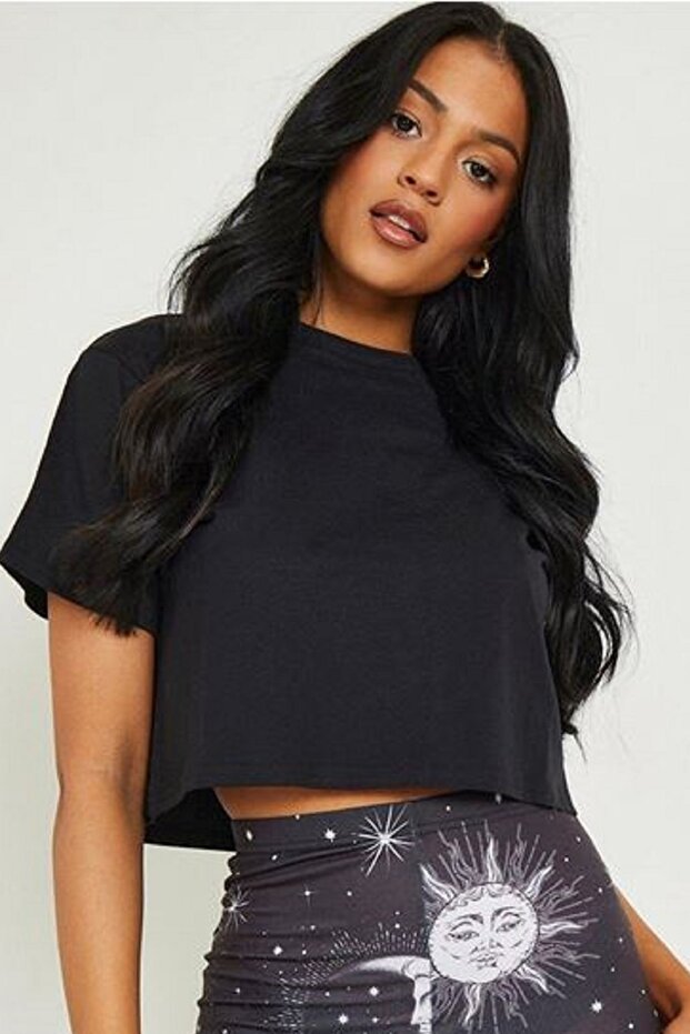 Kadın Oversıze Crop Tshırt - 2