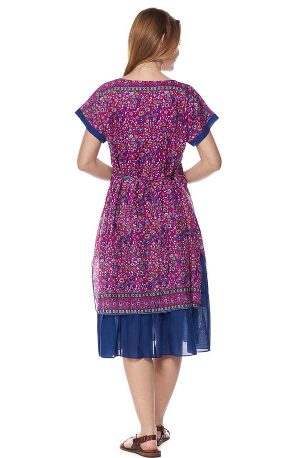 Şile Bezi Çiçek Desenli Pembe Midi Elbise-6104 - 4