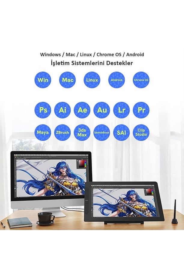 Vk2200pro 21.5" Ips Fullhd Tam Lamine Ekran, 8 Kısayol,2 Scroll Tuşlu Sağ/sol El Grafik Tablet - 4
