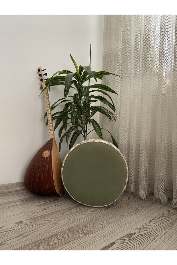 Ahşap Ayaklı Yuvarlak Yeşil Geometrik Desenli (sarı) Puf&bench Koltuk/tabure - 2