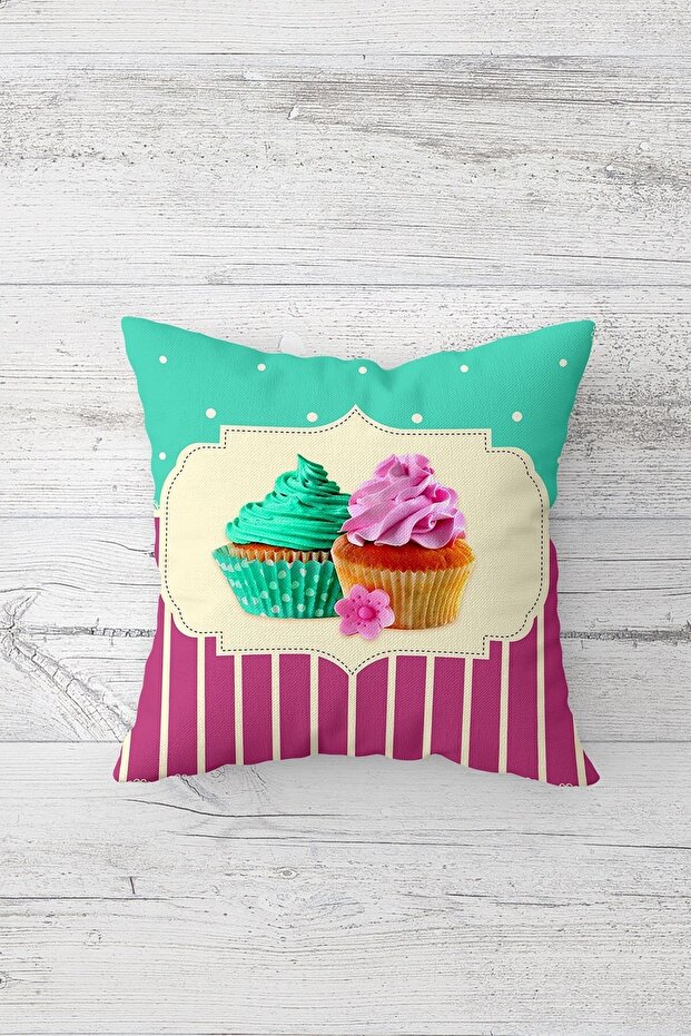 Cupcake Patterned One Side Printed Hidden Zipper Pillow Case Throw Pillow Sofa Pillow Case