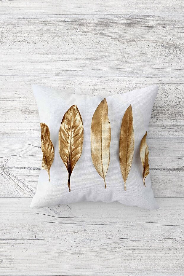 Gold Leaf Patterned Single Side Printed Hidden Zipper Pillow Case Throw Pillow Sofa Pillow Case - 1