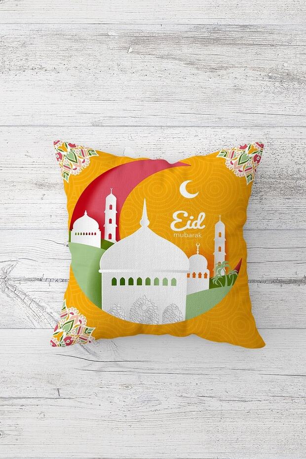 غطاء وسادة بسحاب مخفي مطبوع على الوجهين بتصميم عيد مبارك رمضان