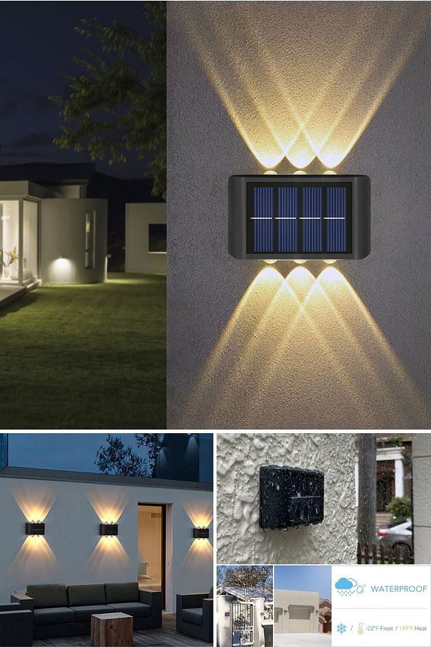 1adet Modern Solar 6ledli Çift Taraflı Aplik Güneş Enerjili Aydınlatma Duvar Lambası - 5