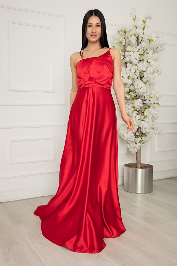 Saten Askılı Detaylı Elbise 13383 - 1