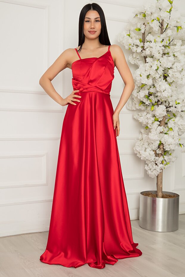 Saten Askılı Detaylı Elbise 13383 - 2