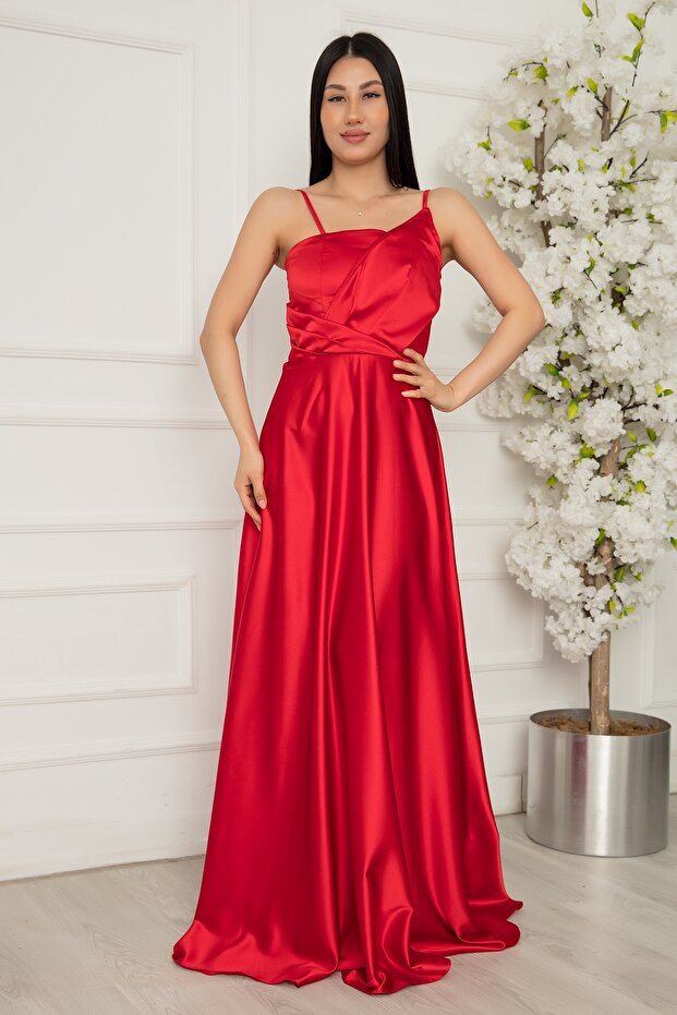 Saten Askılı Detaylı Elbise 13383 - 4