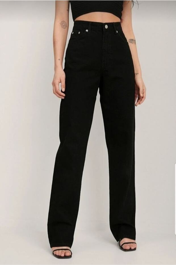 Elena X 90's Black Casual Palazzo Wideleg Jean Power Lycra Women's High Waist