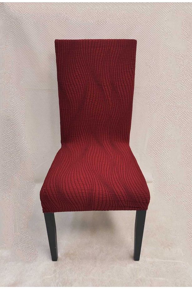 Streçli Lastikli Bordo Renk Mutfak Sandalye Örtüsü Şerit Desen Jakarlı Kumaş 1 Adet Standart Kılıf - 1