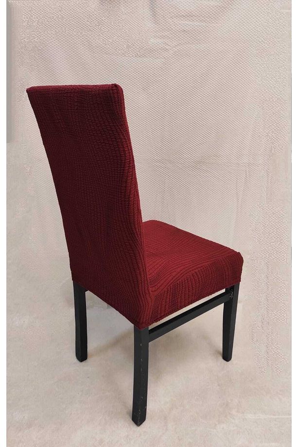 Streçli Lastikli Bordo Renk Mutfak Sandalye Örtüsü Şerit Desen Jakarlı Kumaş 1 Adet Standart Kılıf - 3