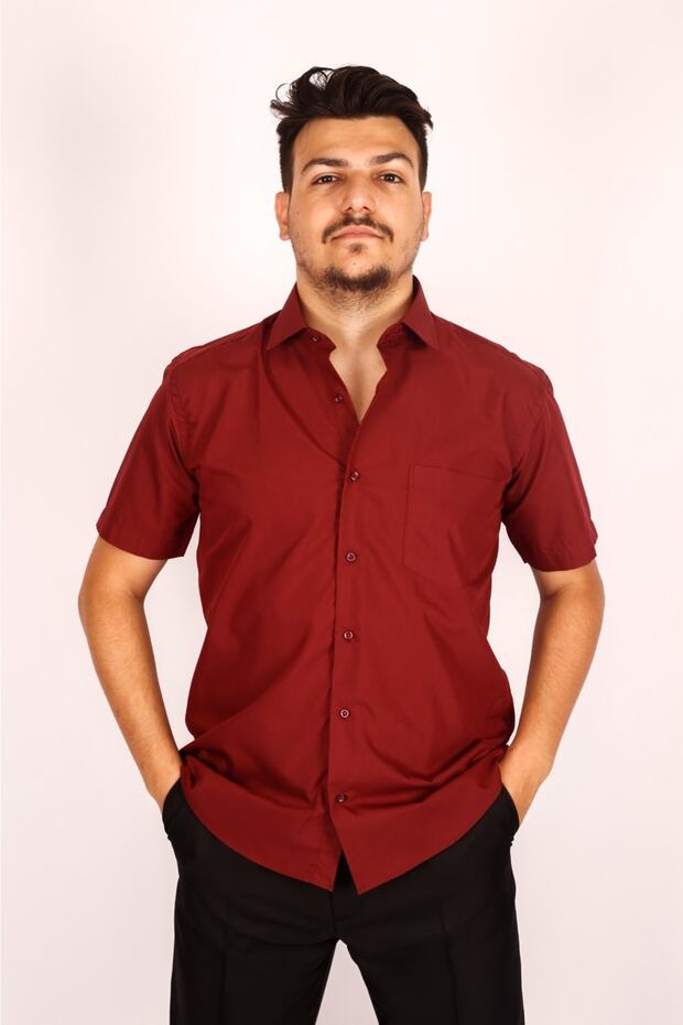 Men's Burgundy Short Sleeve Classic Shirt