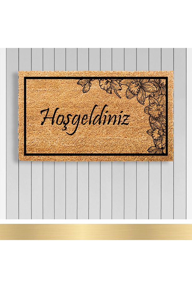 , Design Koko Kapı Önü Paspas / Pvc Taban / Model; Siyah Çiçek - Hoşgeldiniz - 1