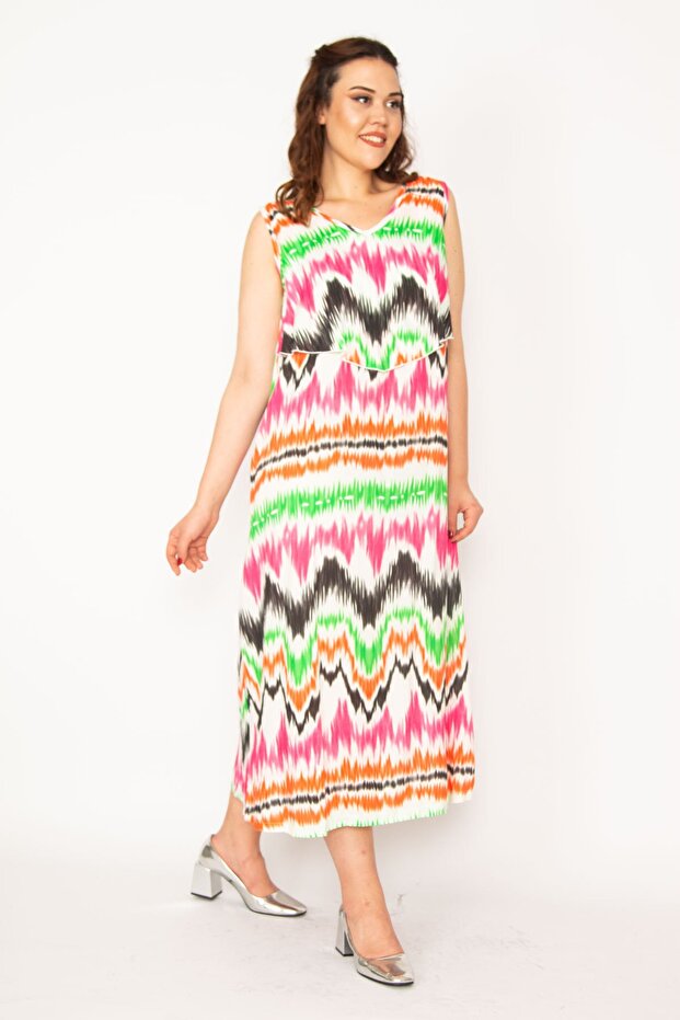 Dámské velké zelené šaty z tkané viskózové látky na hrudi 65n33247 - 2