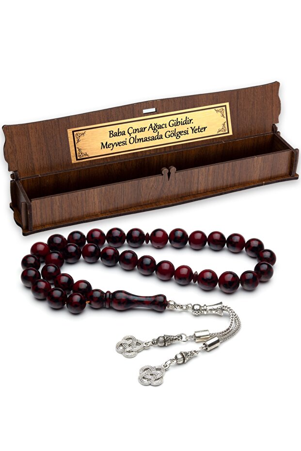 Father is Like a Plane Tree Mosaic Powder Amber Prayer Beads in Wooden Box