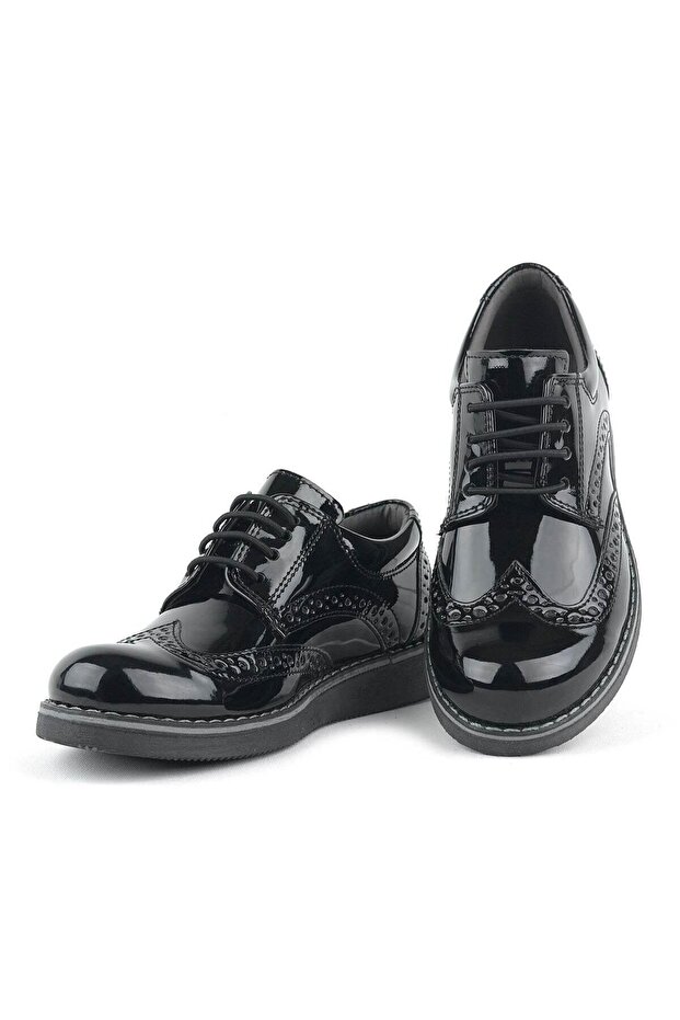 Unisex Kids Black Oxford Lace-up Shoes