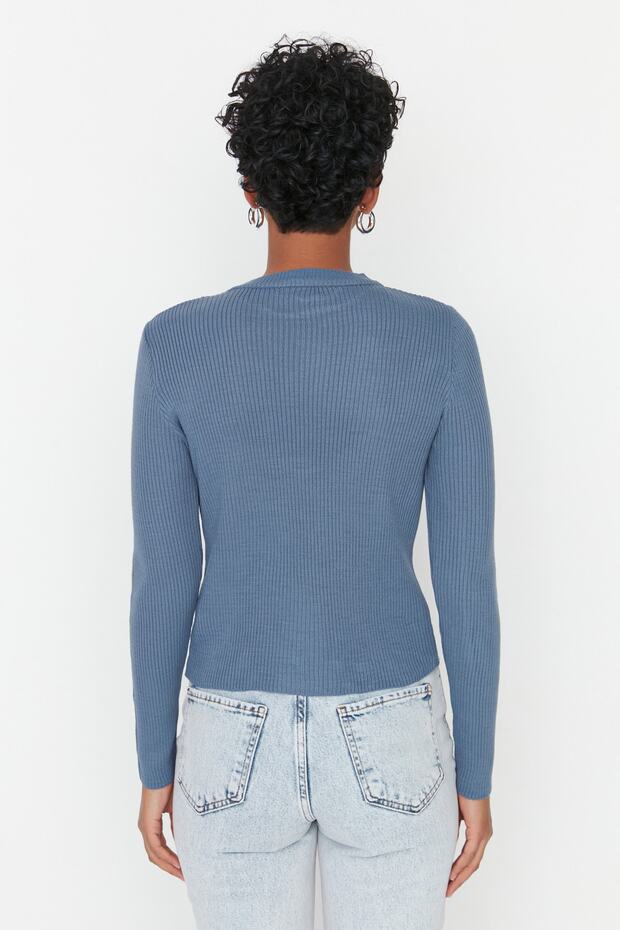 Indigoblauer Basic-Pullover aus Kordelstrick TWOAW22KZ1708 - 5