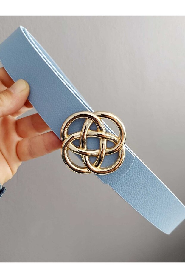 Kadın Gold Tokalı Açık Mavi Kemer - 1