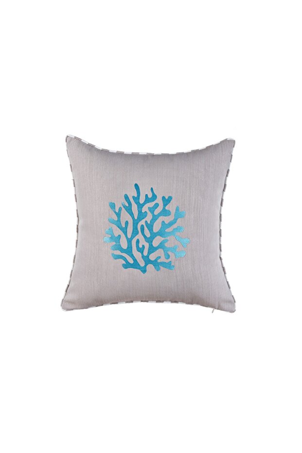 Star Case Piping Coral (Beige Background / Blue Embroidery / 45x45 Cm)