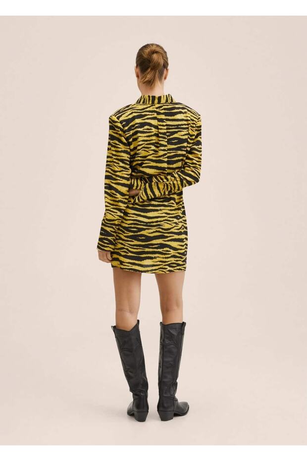 Leopar Desenli Gömlek Elbise - 4