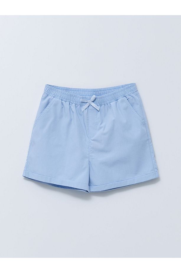 Beli Lastikli Basic Poplin Kız Çocuk Şort - 1