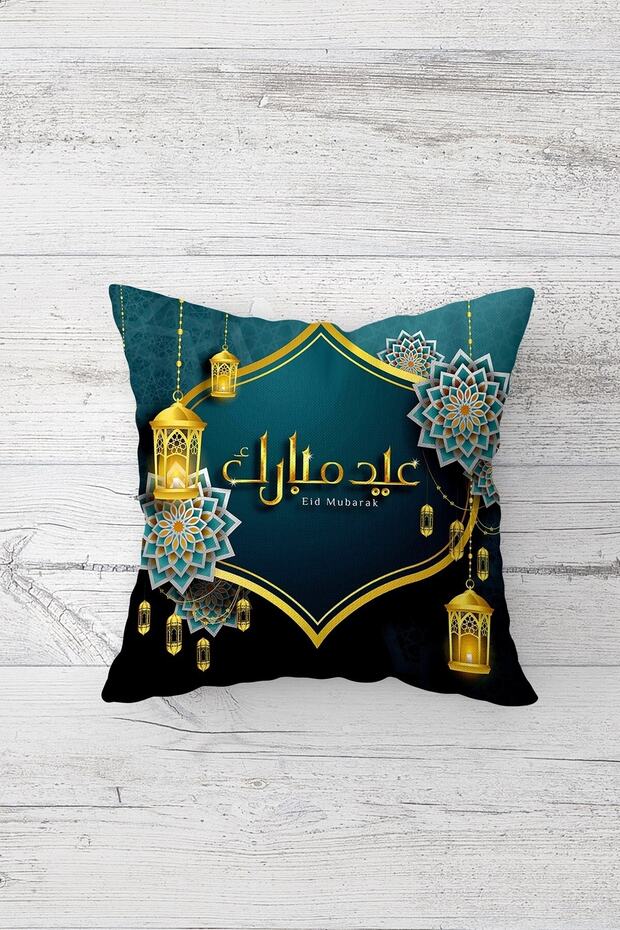 غطاء وسادة بسحاب مخفي مطبوع على الوجهين لعيد مبارك من فانوس رمضان
