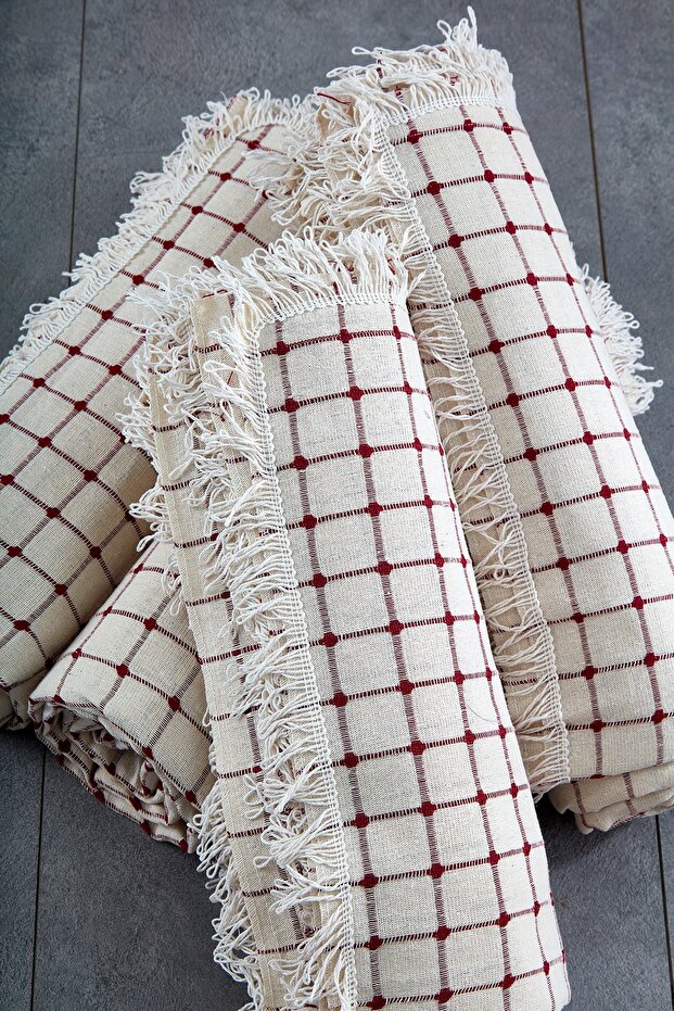 Cotton Buldan Işi Claret Red Color Sofa Bed Cover